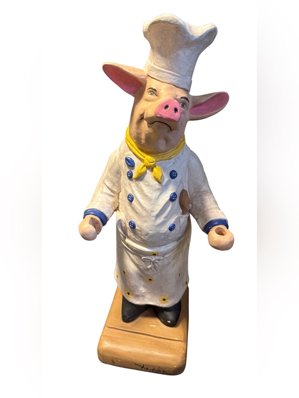 fleur de lis Vintage French Country Chef Pig Utensil Holder Sculpture 16” 1997